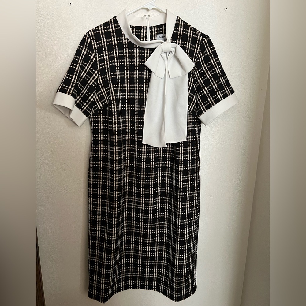 SHELBY‎ & PALMER Classic Patterned Dress with Neck Bow Detail Black White Sz 14